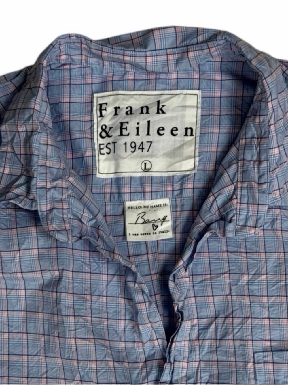 Frank & Eileen Shirt Womens Large Blue Barry Long Sleeve Button Up Plaid Italian